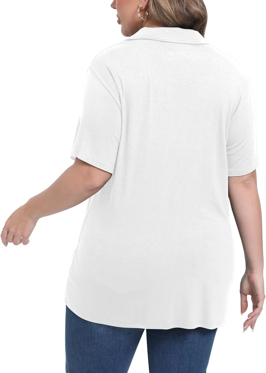 Womens Plus Size Collared Neck Polo Shirts Summer Short Sleeve Tops Loose Work Casual Dressy T Shirts