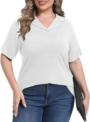 Womens Plus Size Collared Neck Polo Shirts Summer Short Sleeve Tops Loose Work Casual Dressy T Shirts