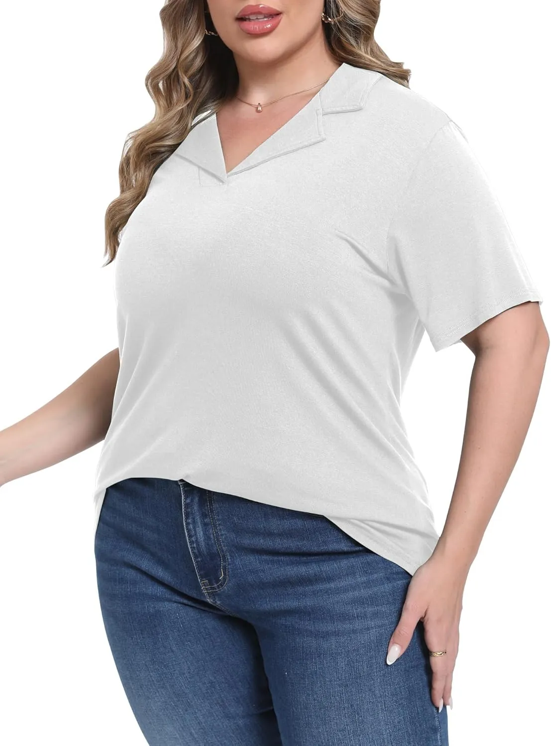 Womens Plus Size Collared Neck Polo Shirts Summer Short Sleeve Tops Loose Work Casual Dressy T Shirts