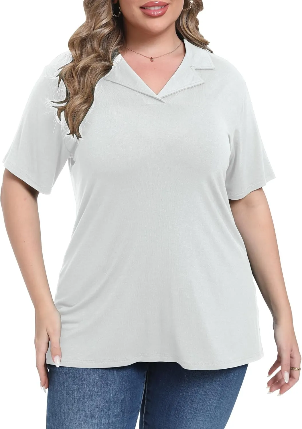 Womens Plus Size Collared Neck Polo Shirts Summer Short Sleeve Tops Loose Work Casual Dressy T Shirts