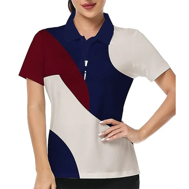 Women's Polo Shirt Golf Shirt Golf Clothes Breathable Quick Dry Soft Short Sleeve Top Regular Fit Color Block Geometry Summer Spring Tennis Golf Badminton