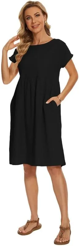 Women's Summer Dresses Short Sleeve Casual Floral Short Beach Dress with Pockets