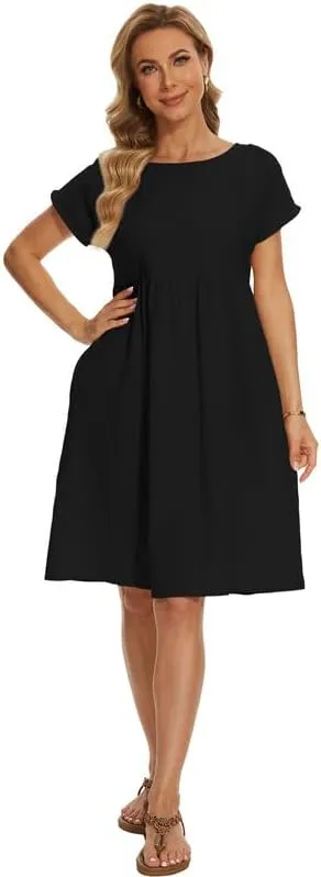 Women's Summer Dresses Short Sleeve Casual Floral Short Beach Dress with Pockets