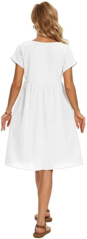 Women's Summer Dresses Short Sleeve Casual Floral Short Beach Dress with Pockets