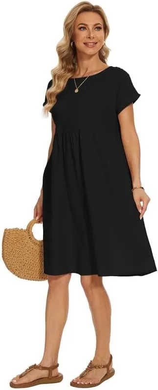 Women's Summer Dresses Short Sleeve Casual Floral Short Beach Dress with Pockets