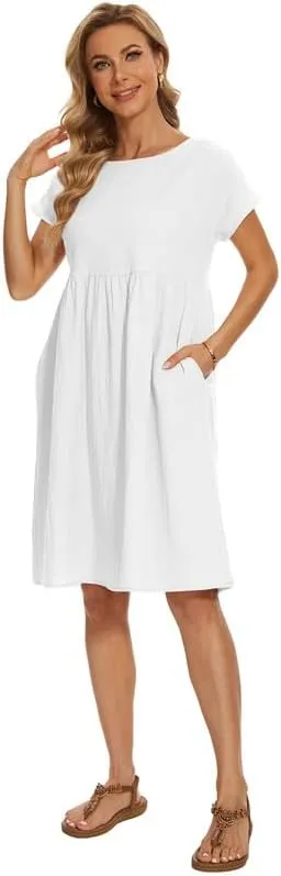 Women's Summer Dresses Short Sleeve Casual Floral Short Beach Dress with Pockets