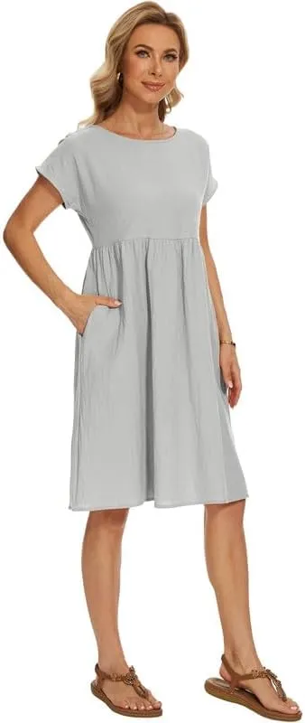 Women's Summer Dresses Short Sleeve Casual Floral Short Beach Dress with Pockets