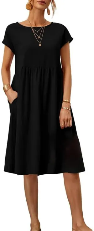 Women's Summer Dresses Short Sleeve Casual Floral Short Beach Dress with Pockets