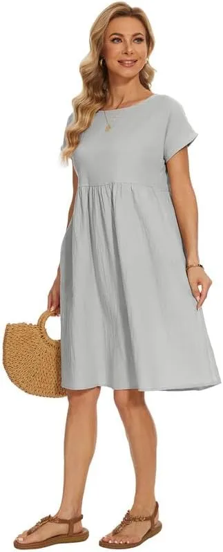 Women's Summer Dresses Short Sleeve Casual Floral Short Beach Dress with Pockets