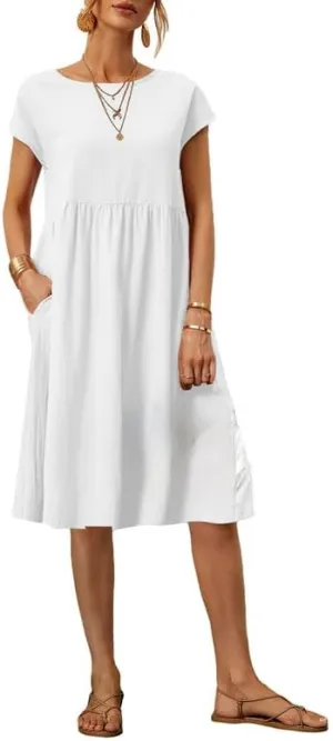 Women's Summer Dresses Short Sleeve Casual Floral Short Beach Dress with Pockets