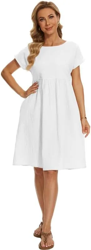 Women's Summer Dresses Short Sleeve Casual Floral Short Beach Dress with Pockets