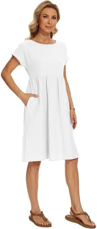 Women's Summer Dresses Short Sleeve Casual Floral Short Beach Dress with Pockets