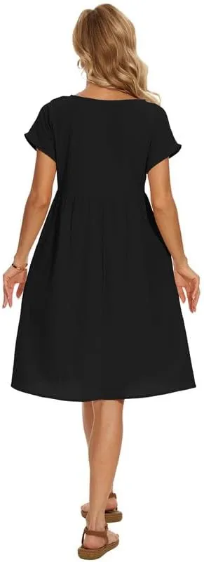 Women's Summer Dresses Short Sleeve Casual Floral Short Beach Dress with Pockets