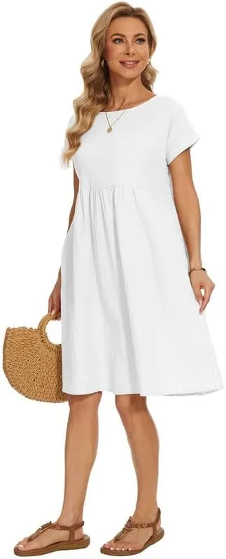 Women's Summer Dresses Short Sleeve Casual Floral Short Beach Dress with Pockets