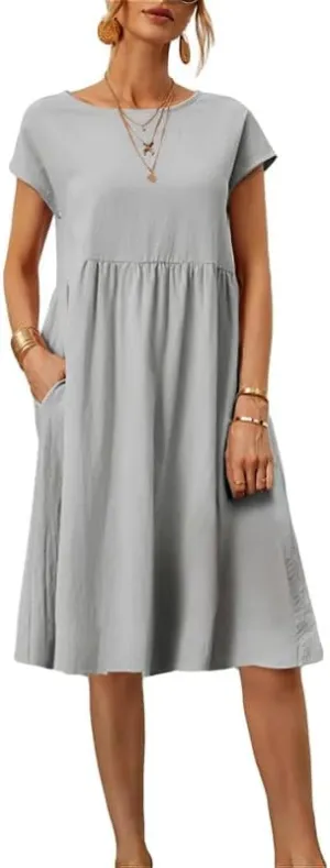 Women's Summer Dresses Short Sleeve Casual Floral Short Beach Dress with Pockets