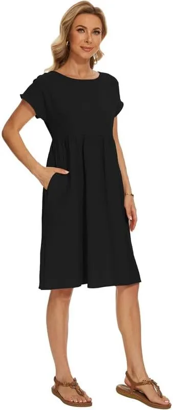 Women's Summer Dresses Short Sleeve Casual Floral Short Beach Dress with Pockets