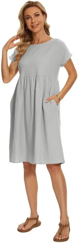 Women's Summer Dresses Short Sleeve Casual Floral Short Beach Dress with Pockets