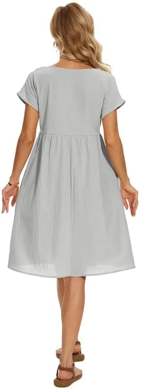 Women's Summer Dresses Short Sleeve Casual Floral Short Beach Dress with Pockets