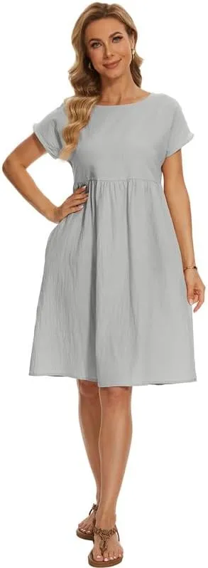 Women's Summer Dresses Short Sleeve Casual Floral Short Beach Dress with Pockets