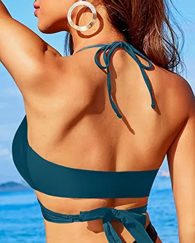 Wrap Criss Cross Push Up Bikini Top Halter Swimsuit Top Only-Teal